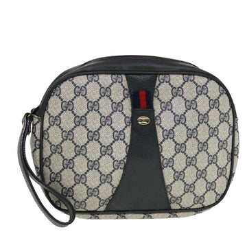 GUCCI GG Canvas Sherry Line Clutch Bag Gray Red Navy 89.01.034 Auth rd5207