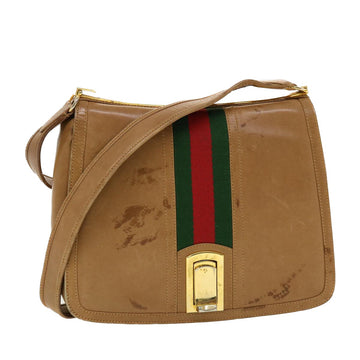 GUCCI Web Sherry Line Shoulder Bag Leather Brown Red Green Auth rd5248