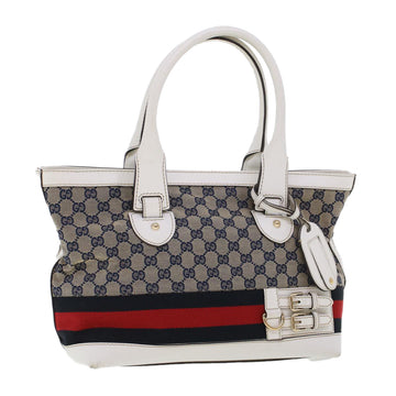 GUCCI GG Canvas Sherry Line Shoulder Bag Gray Red Navy 257085 Auth rd5254