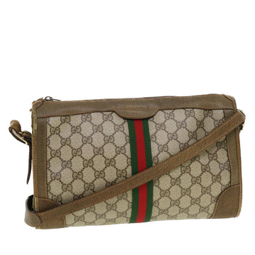 GUCCI GG Canvas Web Sherry Line Shoulder Bag PVC Leather Beige Green Auth rd5263