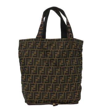 FENDI Zucca Canvas Tote Bag Nylon Brown Black Auth rd5464