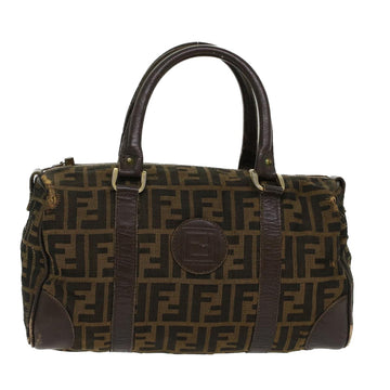 FENDI Zucca Canvas Boston Bag Leather Black Brown Auth rd5609