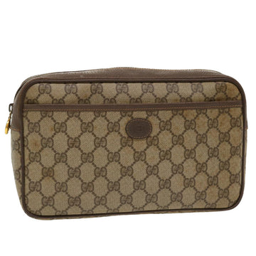 GUCCI GG Canvas Clutch Bag PVC Leather Beige 156.01.044 Auth ro882