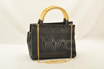 FENDI Chain Hand Bag Leather 2way Black Auth am2376s