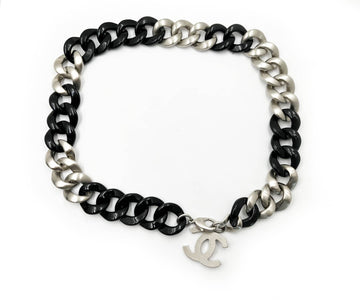 CHANEL Rare Black Silver Chunky Chain CC Necklace