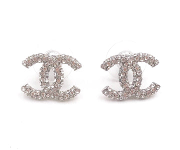 CHANEL Silver CC All Over Crystal Piercing Earrings