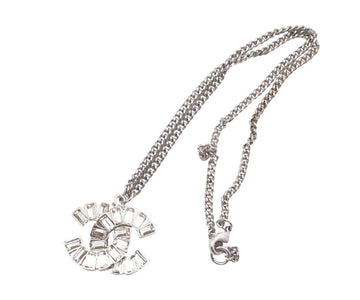 CHANEL Silver CC Baguette Crystal Medium Pendant Necklace