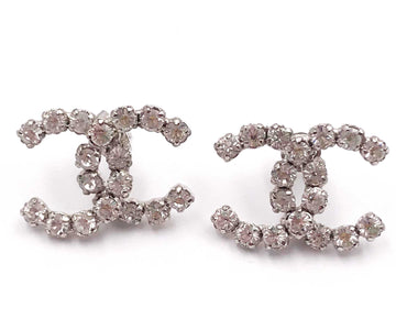 CHANEL Silver CC Rocky Super Shiny Crystal Piercing Earrings