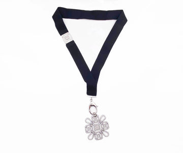 CHANEL Silver CC Detachable Crystal Pendant Ribbon Key Chain Necklace