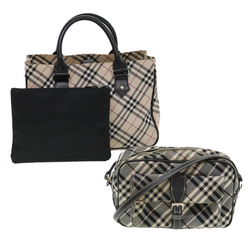 BURBERRY Nova Check Shoulder Hand Bag Nylon 2Set Beige Auth tb572