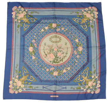 HERMES Carre 90 JEUX DE PAILLE Scarf Silk Blue Auth tb652