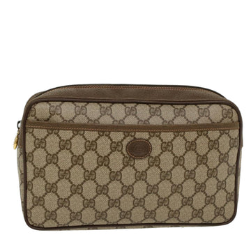 GUCCI GG Canvas Clutch Bag PVC Leather Beige Auth tb707