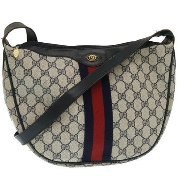 GUCCI Sherry Line GG Canvas Shoulder Bag PVC Leather Navy Red Auth th2484