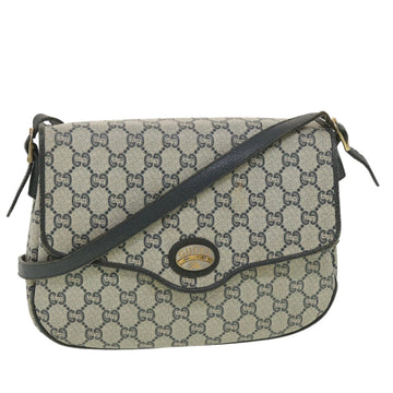 GUCCI GG Plus Canvas Shoulder Bag PVC Leather Gray Navy Auth th3486