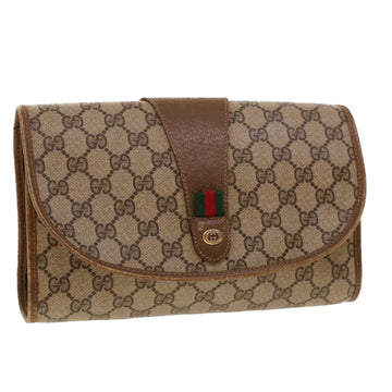 GUCCI GG Canvas Web Sherry Line Clutch Bag Beige Red Green 89.01.030 Auth th3599