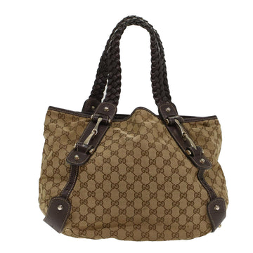 GUCCI GG Canvas Shoulder Bag Leather Beige 137621 Auth th3811