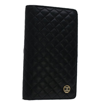 CHANEL Long Wallet Lamb Skin Black CC Auth th3905