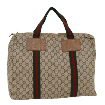 GUCCI GG Plus Canvas Web Sherry Line Hand Bag Beige Red Green Auth th3991