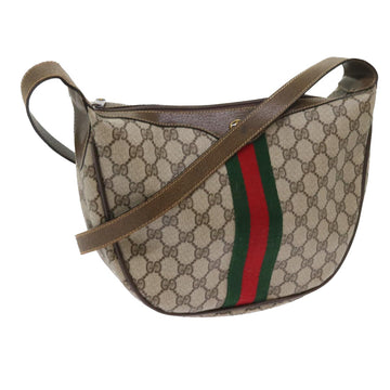 GUCCI GG Canvas Web Sherry Line Shoulder Bag PVC Leather Beige Green Auth th4066