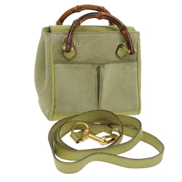 GUCCI Bamboo Hand Bag Suede 2way Green Auth th4105