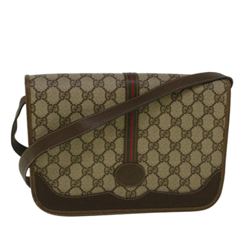 GUCCI GG Canvas Web Sherry Line Shoulder Bag PVC Leather Beige Green Auth th4302