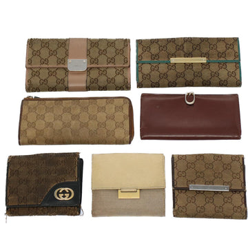 GUCCI GG Canvas Wallet Leather Canvas 7Set Beige Auth ti1256