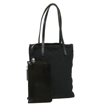 FENDI Zucca Canvas Tote Bag Nylon Black Auth ti664