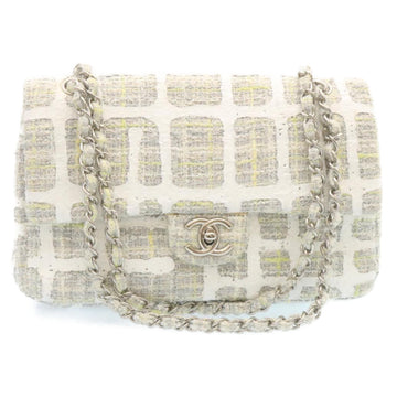 CHANEL Tweed Turn Lock Chain Shoulder Bag White CC Auth tp056