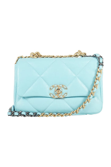 CHANEL Tiffany Blue lambskin C19 Large Flap Bag