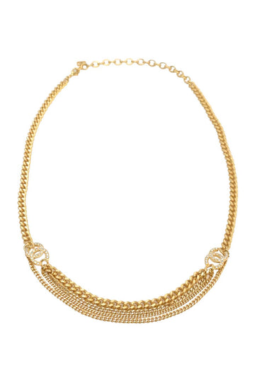 CHANEL Gold-tone metallic crystal-embellished CC triple chain necklace