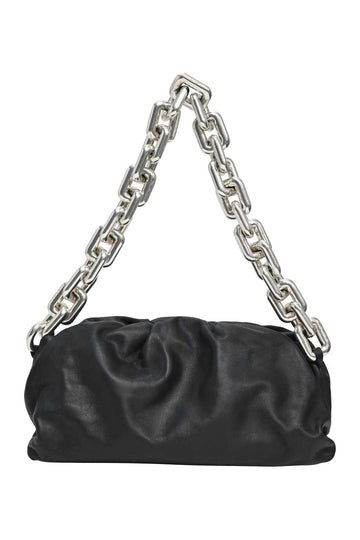 BOTTEGA VENETA Black lambskin The Chain Pouch bag with silver-tone metallic hardware