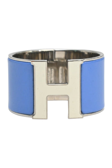 HERMeS Silver and blue palladium-plated sterling silver and enamel extra wide Clic H bracelet