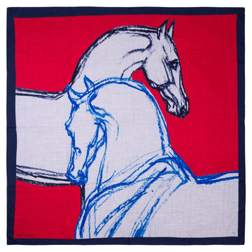 HERMES Brand New- Shawl 140 “Chevaux au Pre” in cashmere and silk