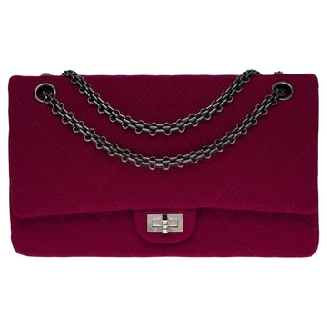 CHANEL 2.55 Classic handbag with double flap in burgundy quilted jersey