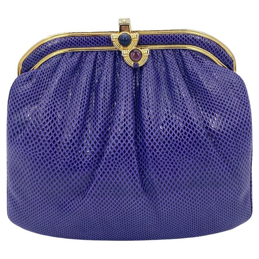 JUDITH LEIBER Vintage Purple Lizard Clutch c1980s