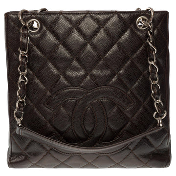 CHANEL Amazing Petit Shopping Tote bag [PST] in brown Caviar quilted leather, SHW