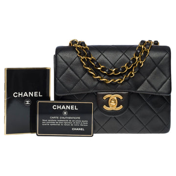 CHANEL Timeless Mini Square shoulder Flap bag in black quilted lambskin, GHW