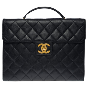 CHANEL Amazing vintage Briefcase in black caviar leather, GHW