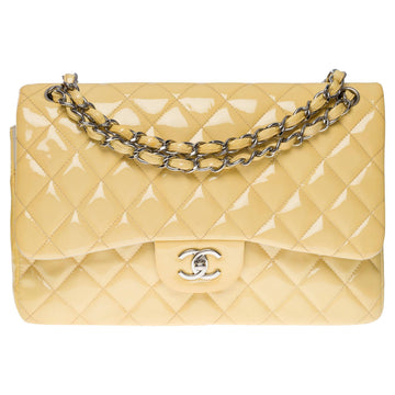 CHANEL Timeless Jumbo double flap shoulder bag in yellow patent leather, SHW