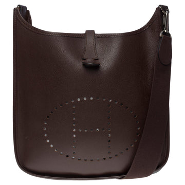 HERMES Gorgeous Evelyne 29 shoulder bag in Brown Epsom leather, SHW