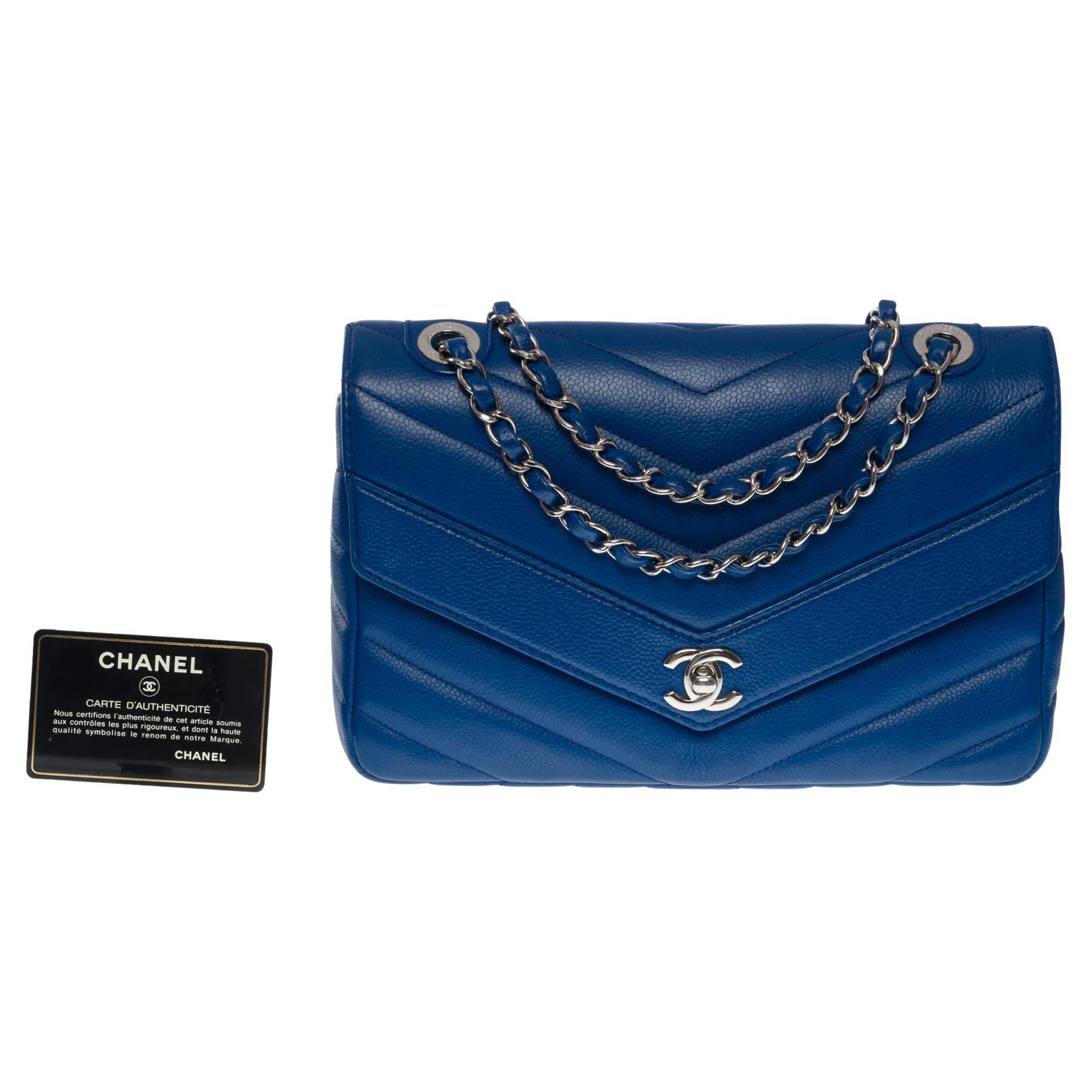Chanel Coco Enamel Top Handle Flap Clutch with Chain Quilted Lambskin Blue  224797326