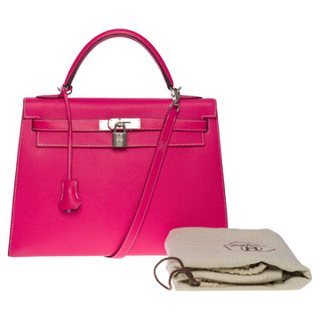 HERMES Kelly 32 sellier handbag strap [HSS] in Pink & purple Epsom leather, SHW