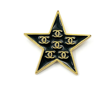 CHANEL Gold Plated CC Black Star Brooch