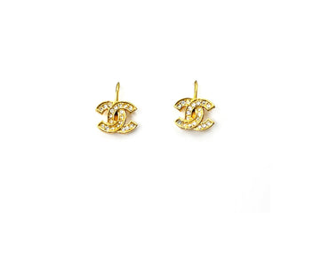 CHANEL Classic Vintage Gold Plated CC Crystal Small Clip on Earrings
