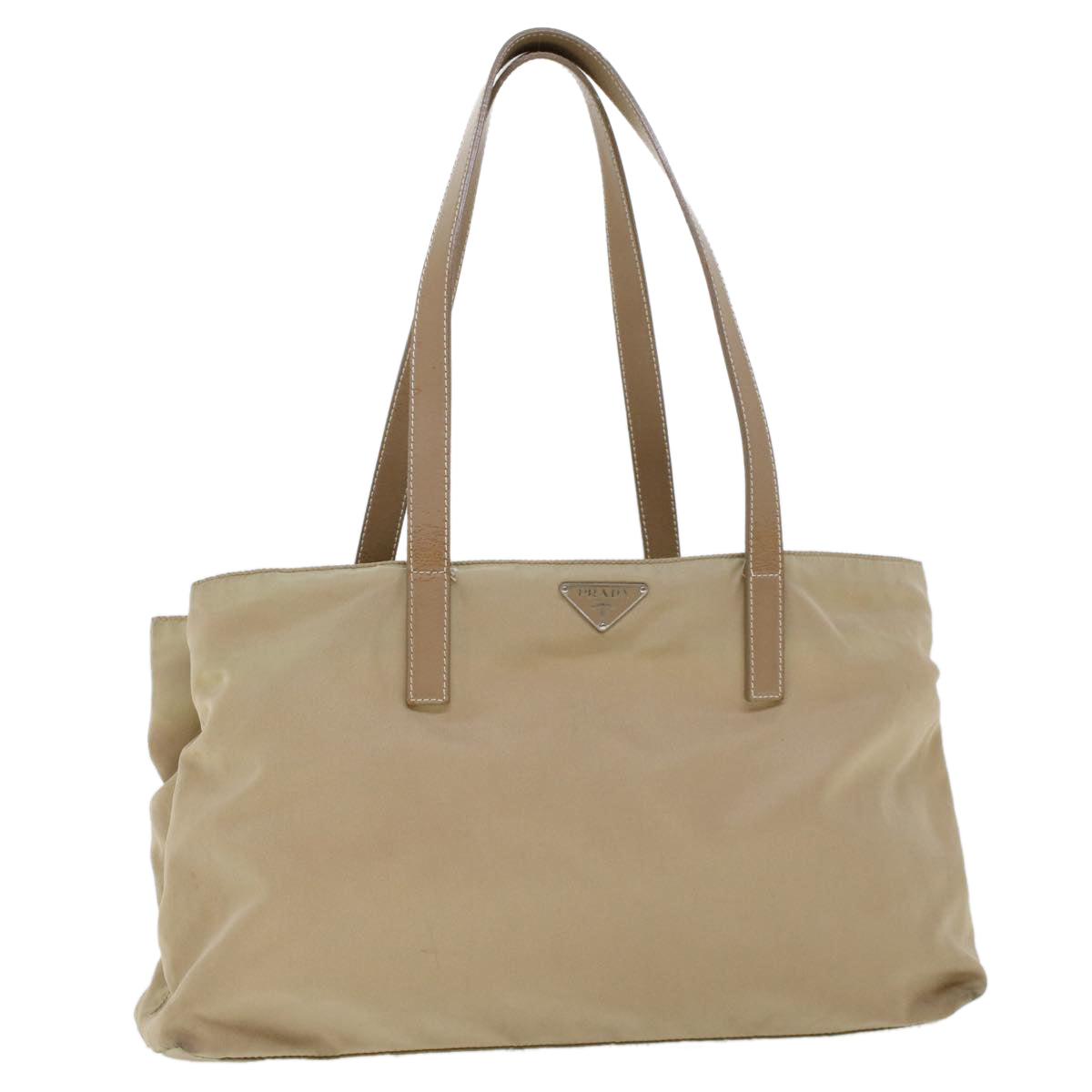 PRADA Tote Bag Nylon Beige Auth yb174