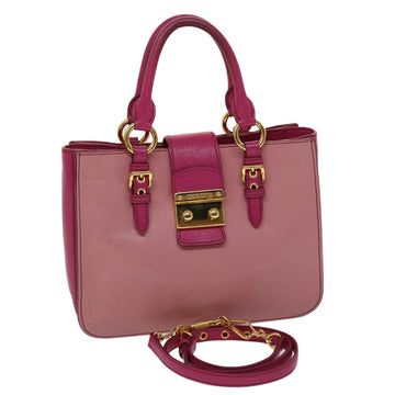 MIU MIU Madras Hand Bag Leather 2way Pink Auth yb202