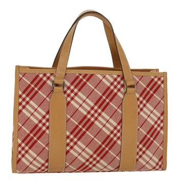 BURBERRY Nova Check Tote Bag Canvas Leather Red Auth yb234