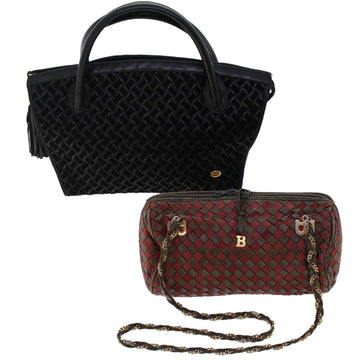 BALLY Chain Hand Bag Leather 2Set Red Black Auth yb257
