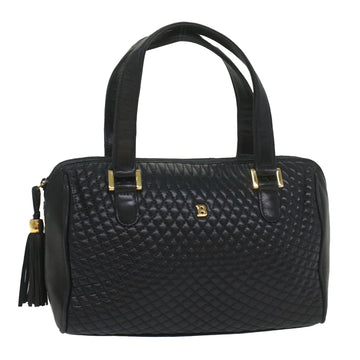 BALLY Quilted Hand Bag Leather Navy Auth yb384