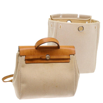 HERMES Her Bag Ad Hand Bag Canvas 2way Beige Auth yb395